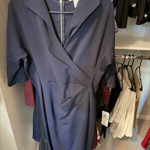 London Times Navy Zip-Front Shirt Dress